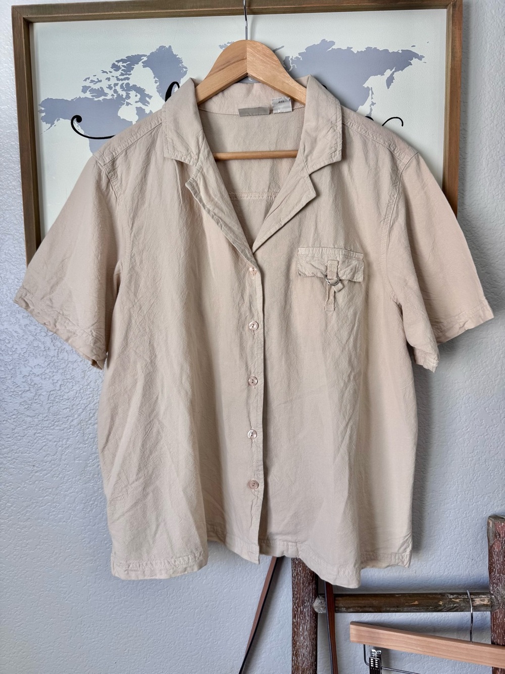 erika xl neutral cotton button up blouse shirt